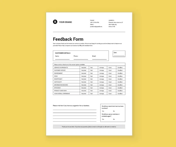 Printed feedback cards and branded stationery